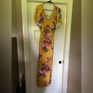 Off the shoulder flowy mustard floral dress